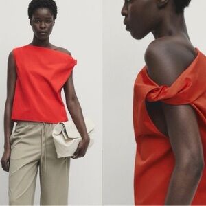 Massimo Dutti 100% Cotton Knot Shoulder Top